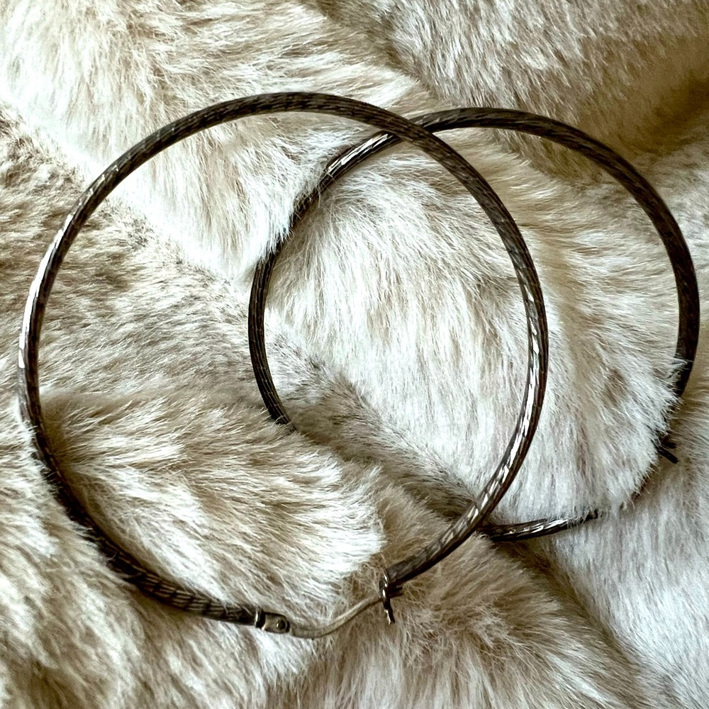 Silver Hoop Earrings 2 inch